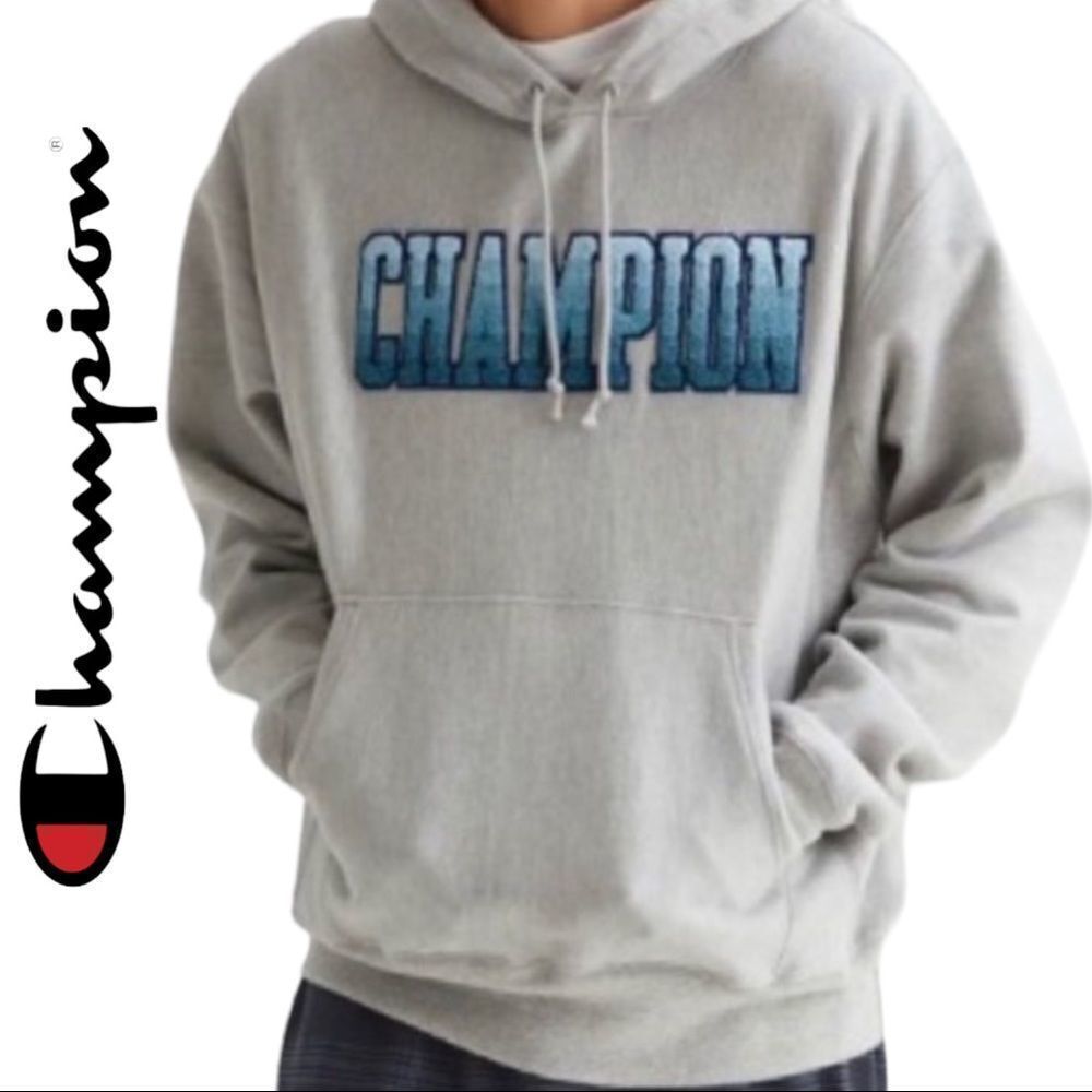 NEW UO Champion Gradient Collegiate Logo Grey Hoodie Sweatshirt XL